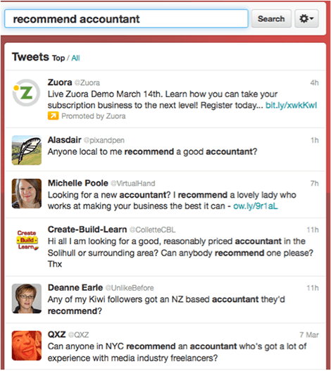 Twitter search screen